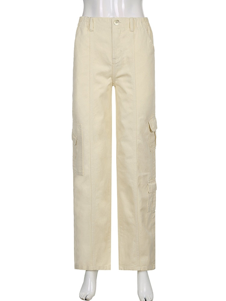 Lizakosht Baggy Pants Women Cyber Y2k Jeans Big Pockets 90s Hippie Cargo Mom Trousers Loosesize Casual Wide Leg Denim Jogger