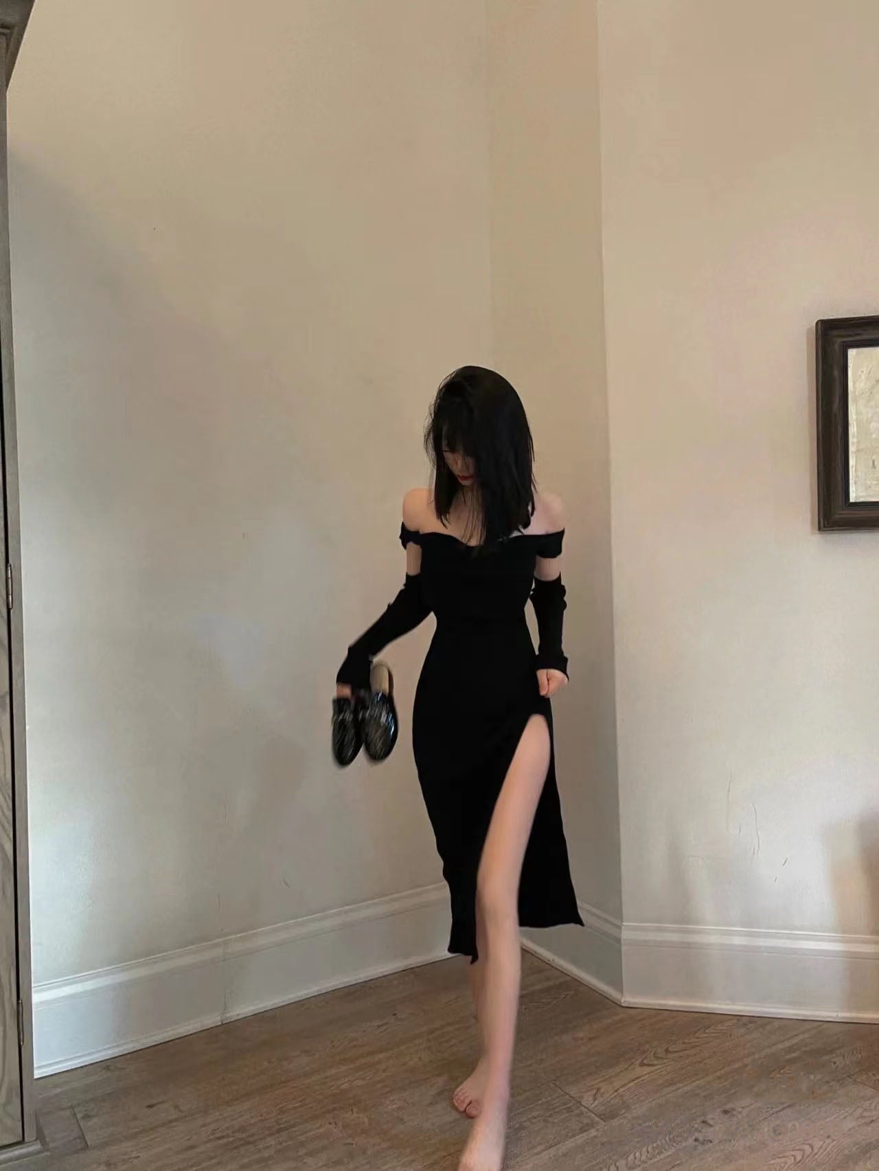 Spring Fashion Women Sexy Split Backless Off Shoulder Knitted Dress Female Club Party Y2K Dress