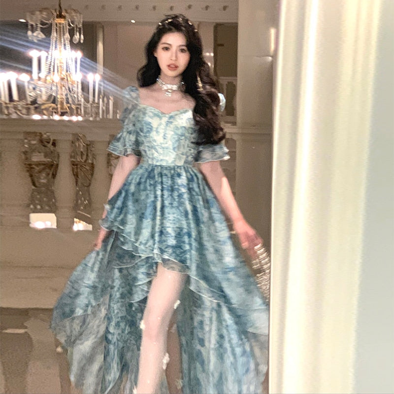 Lizakosht Summer super chiffon fairy princess puff sleeve long-sleeved dress temperament meat-covering medium and long fairy dress