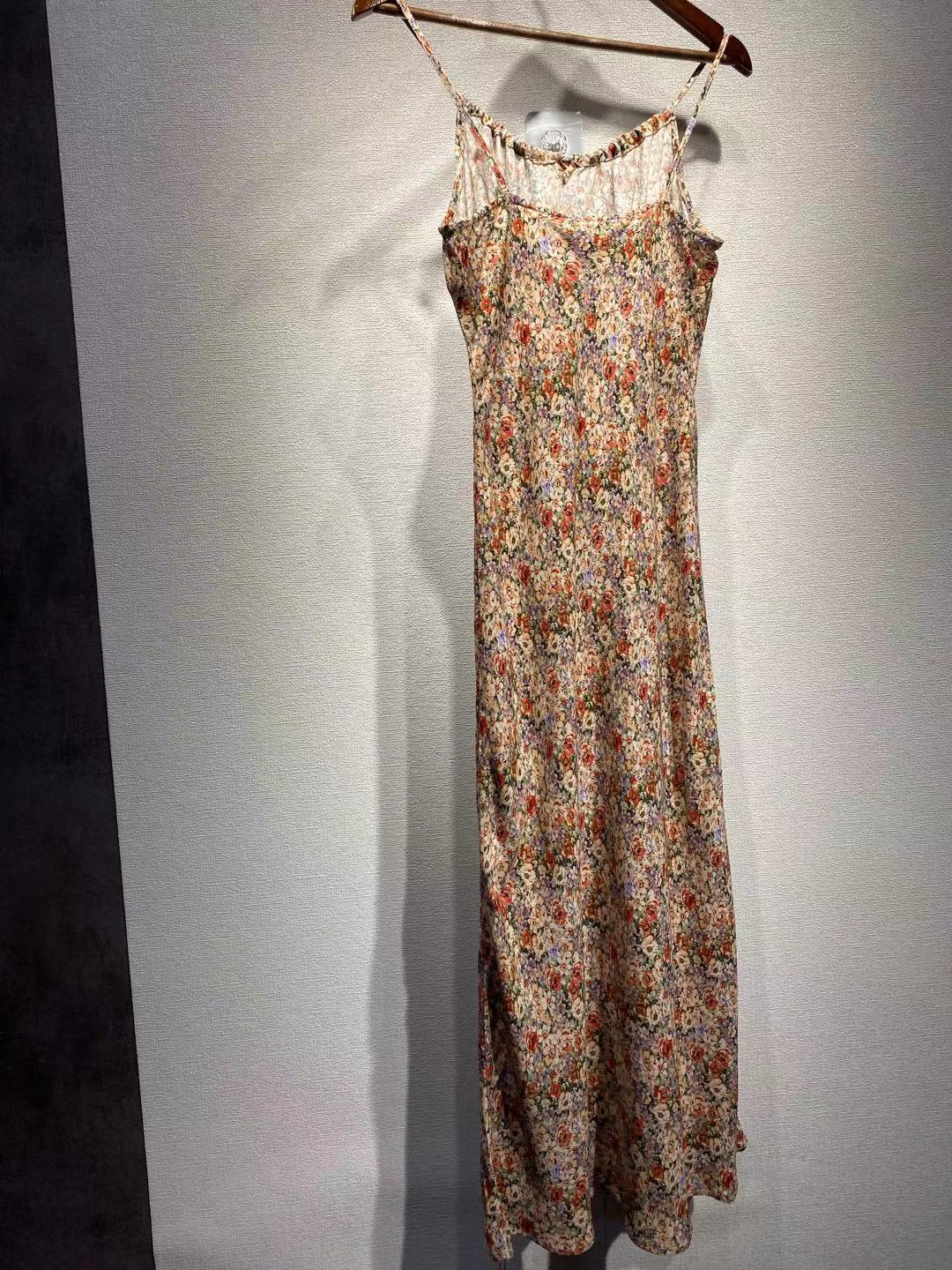 Lizakosht Women Dress Spring and Summer New Products 100% Viscose Printed Lace-up Suspender Dress Women Slim Mid-length Dress