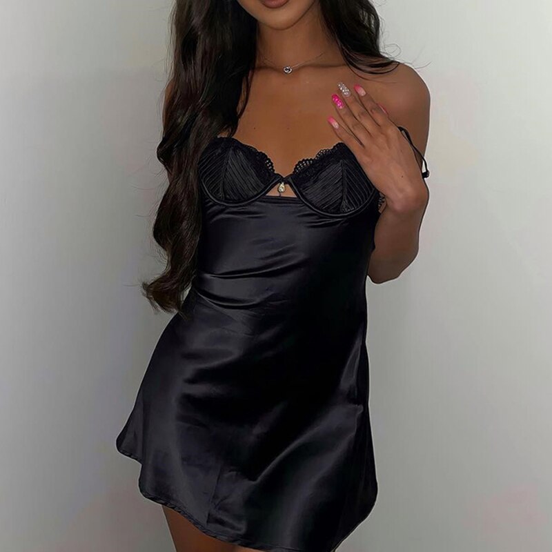 JULISSA MO 2022 New Straple Backless Mini Lace Chest Wrapping Dress Women Sexy Halter Slim Party Dresses Lady Elegant Vestidos