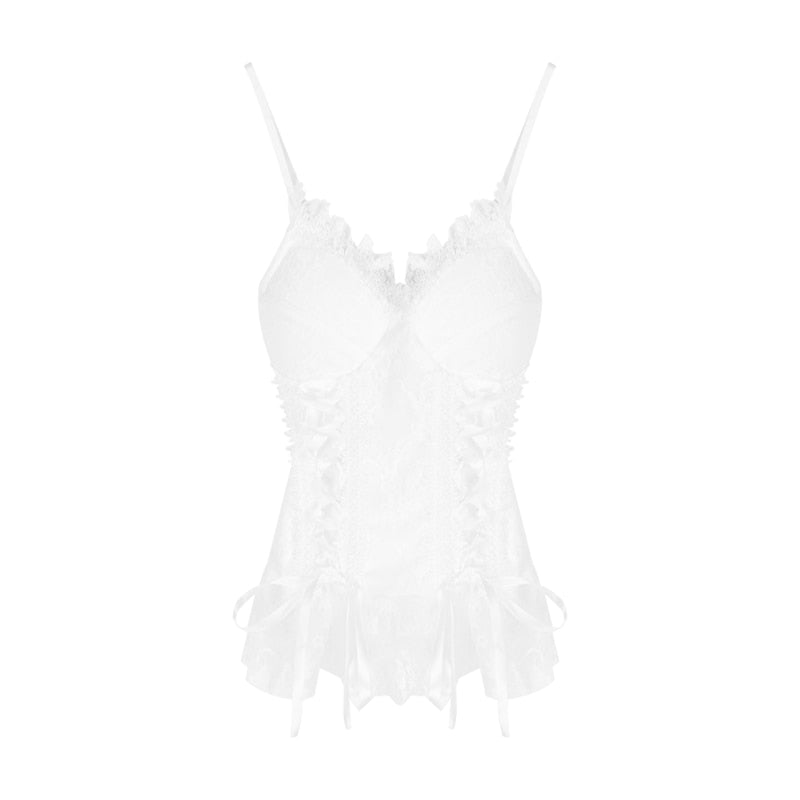 Dress Sets Sexy Two Piece Set Women Lace White Slim Bandage Camis Crop Top Summer Party Cute Mesh Fluffy Tutu Skirt
