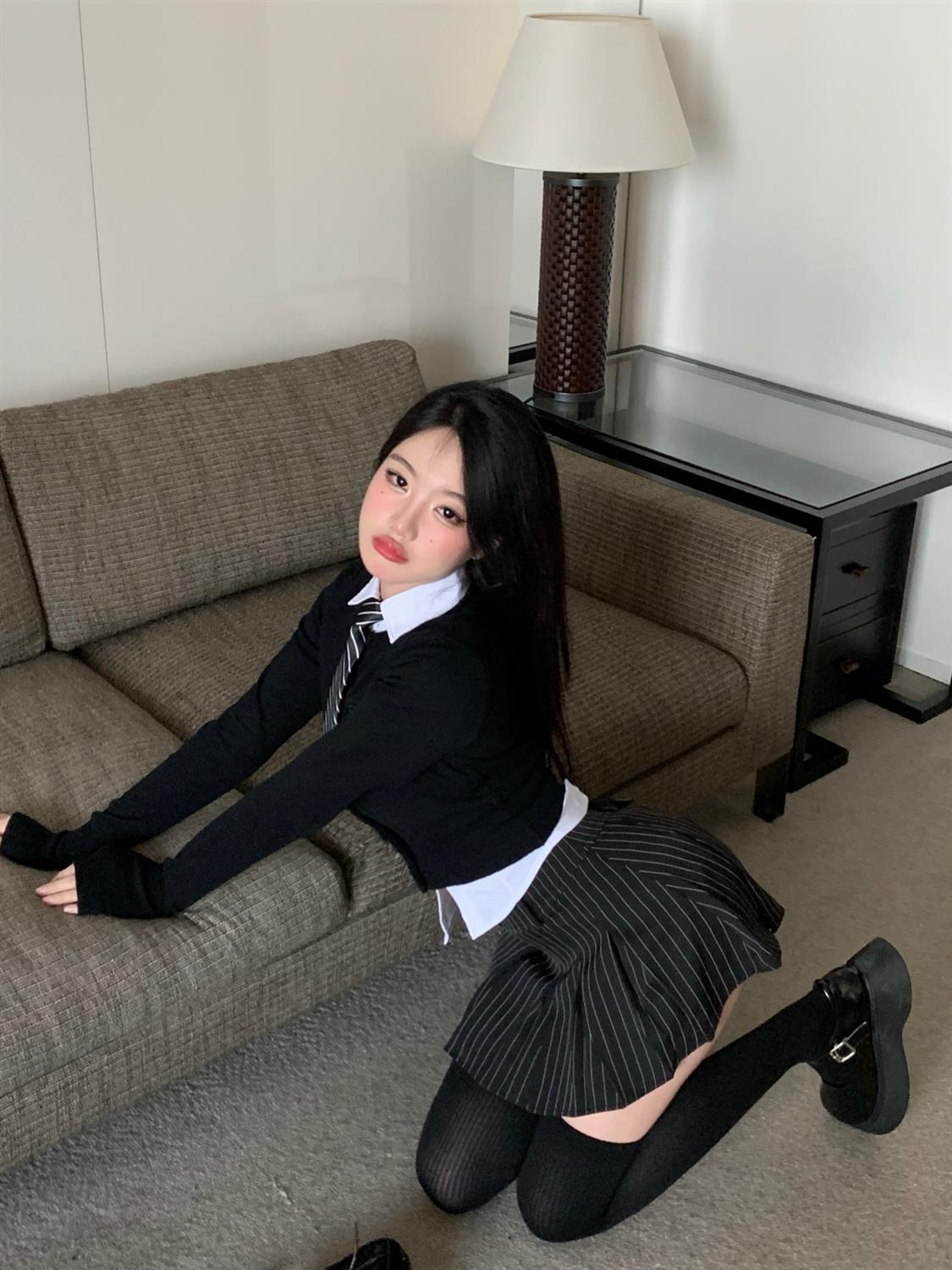 Vintage Preppy Style Striped Pleated Skirt Women Sexy Cute Korean Fashion High Waist Y2K 90s A-line Black Mini Skirts