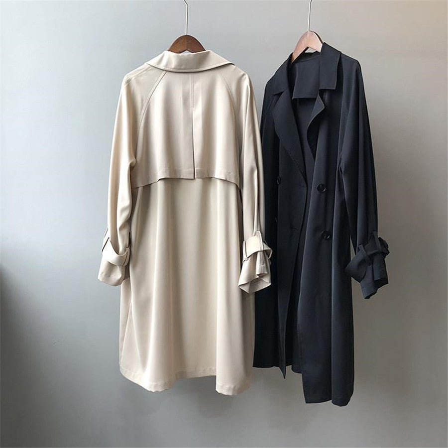 Lizakosht Women Elegant Office Long Trench Coat Double Breasted Batwing Long Sleeve Coat Female Fashion Autumn Solid Outerwear