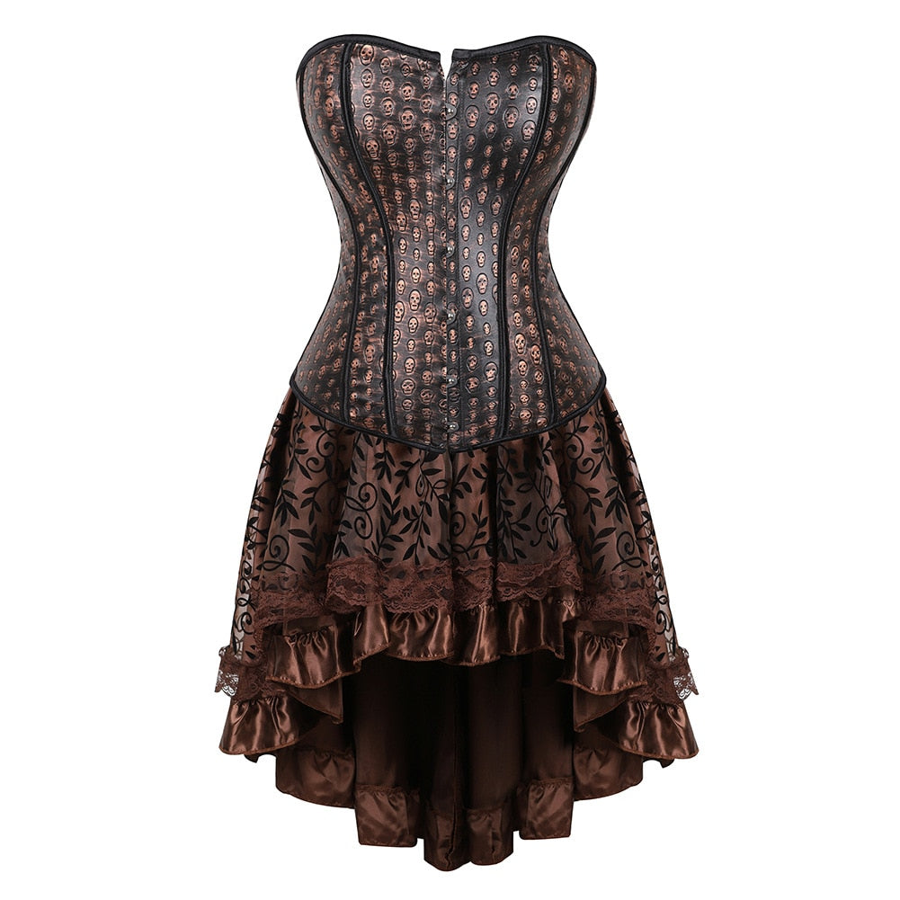 Lizakosht Carnival Medieval Steampunk Gothic Leather Vest Women Palace Vintage Corset Girdle Waistband Sexy Slim Retro Bodycon Party Dress