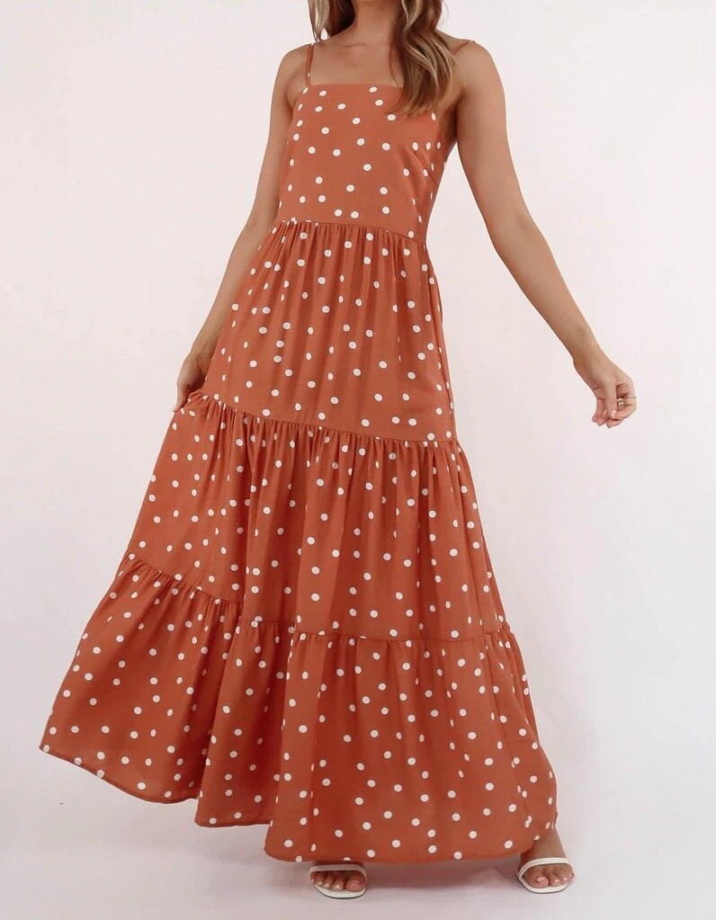 Lizakosht European and American Summer New Sexy Sling with Large Swing Polka Dot Dress Women's Long Dress Open Back