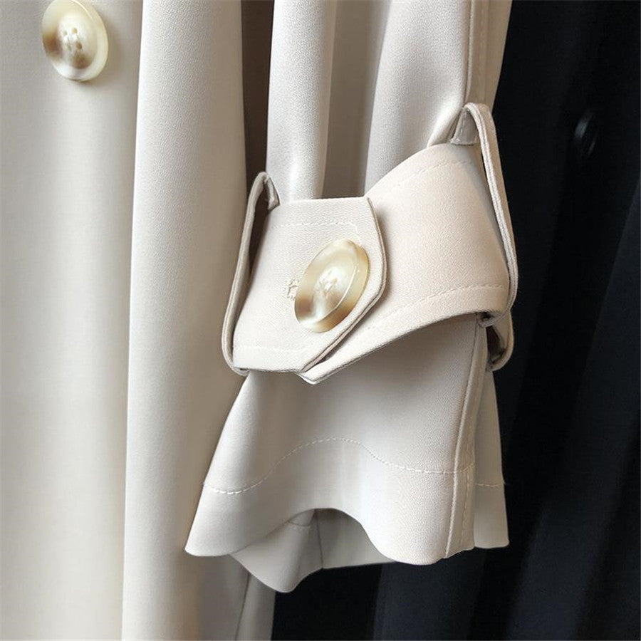 Lizakosht Women Elegant Office Long Trench Coat Double Breasted Batwing Long Sleeve Coat Female Fashion Autumn Solid Outerwear