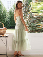 Lizakosht Summer New Sexy V Neck Hanging Neck Lacing Splice Sleeveless Dresses For Women Temperament Backless Maxi Dress A2684