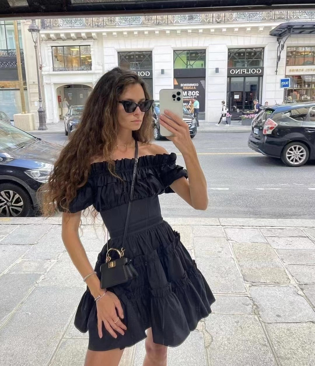 Lizakosht Popular French minority wears a strong and slim cotton one-shoulder waist dress.