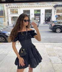 Lizakosht Popular French minority wears a strong and slim cotton one-shoulder waist dress.