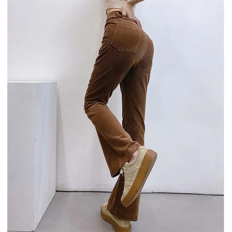 Lizakosht Corduroy Velvet Women Autumn Winter Long Pants Brown Black Casual Elegant Female Ladies Trousers