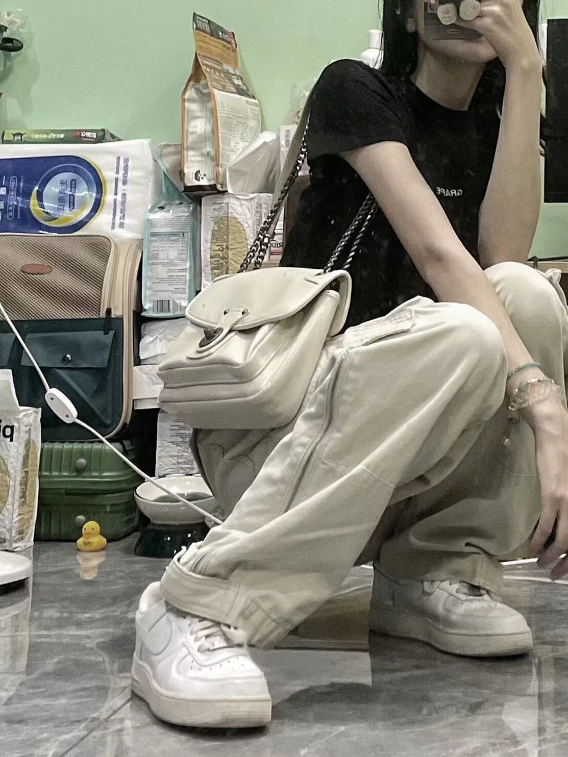 Retro Couples Straight New Oversized Pocket Cargo Pants Girls Casual Pants Streetwear Wide Leg Pants Apricot Cargo Pants