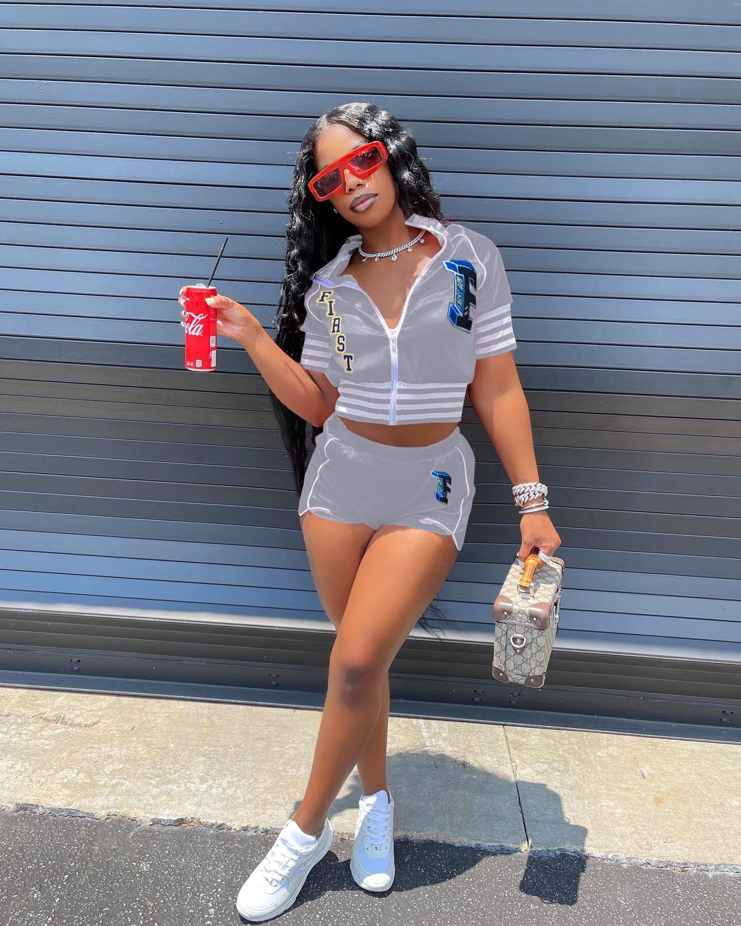 Lizakosht  Letter Striped Active Women 2pcs Set Short Sleeve Jacket and Shorts Set Sport Sweatsuit Tracksuit Two Piece Set Outfits
