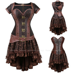 Lizakosht Carnival Medieval Steampunk Gothic Leather Vest Women Palace Vintage Corset Girdle Waistband Sexy Slim Retro Bodycon Party Dress