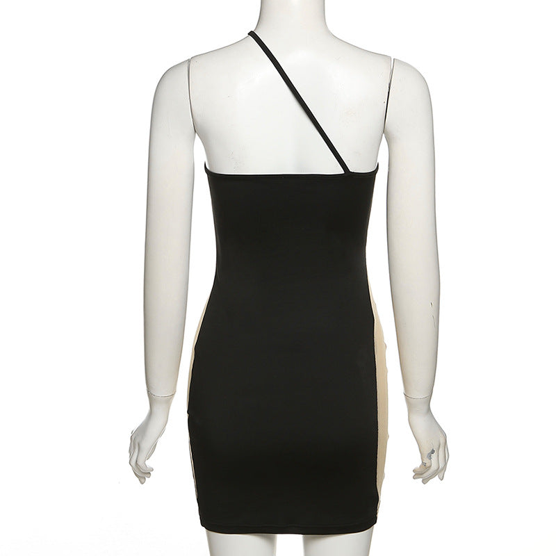 Lizakosht  Sexy Club Sheer Mesh Dress 2022 Ladies Sleeveless Paneled Slanted Shoulder Slim Fit Hip Dress