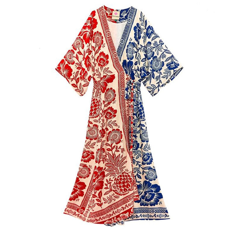 Lizakosht New Red Printed One-piece Swimsuit Women's Vacation Beach Sunscreen Cardigan Swimwear Hollow Out Swimsuit Cover Up Dress