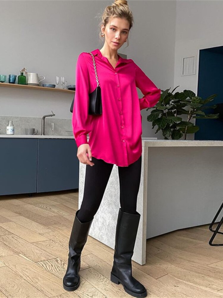 Lizakosht  Satin Shirt Spring and Summer Long Sleeve Temperament Shirt Lapel  Woman Button Up Shirt Long Sleeve Blouse Shirts Women Shirts