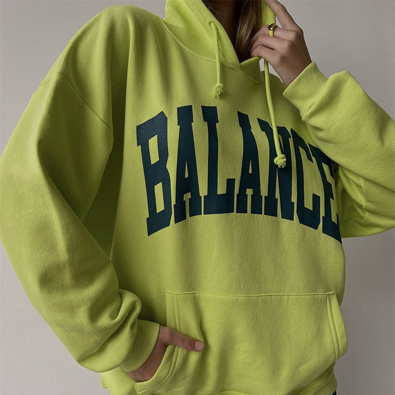 Lizakosht Hip Hop Green Letter Print Loose Hoodies Women Long Sleeve Drawstring Sports Sweatshirt Men Streetwear Autumn American Stylish