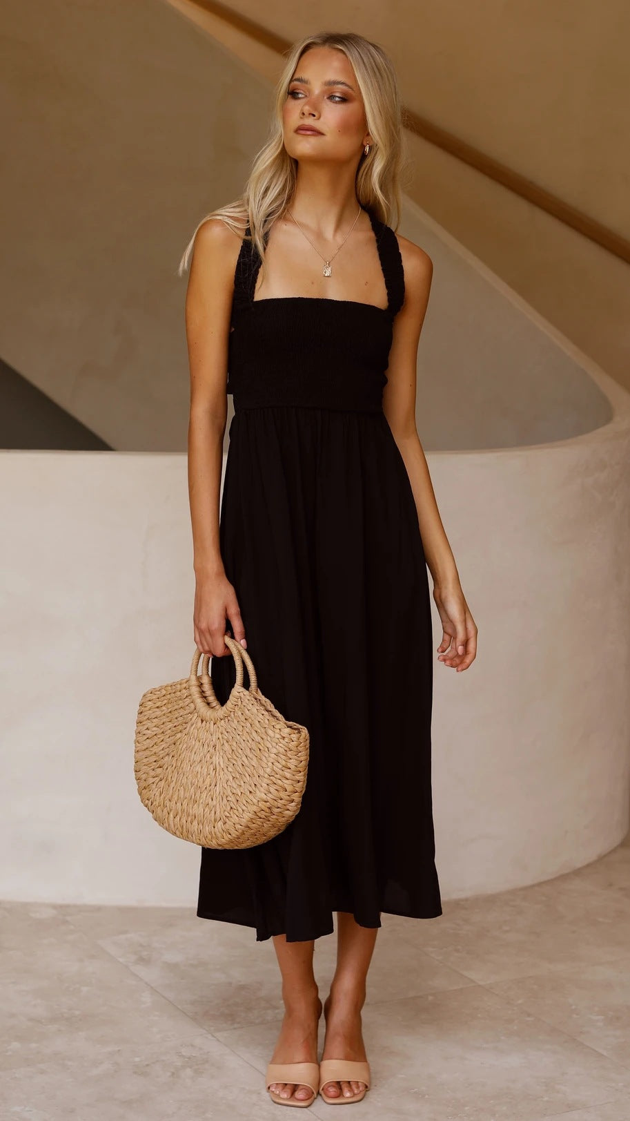 Casual Summer Dress Women Solid Color Fashion Backless Halter Cotton Long Elegant Linen Orange Maxi Dresses Female 2022 Vestido