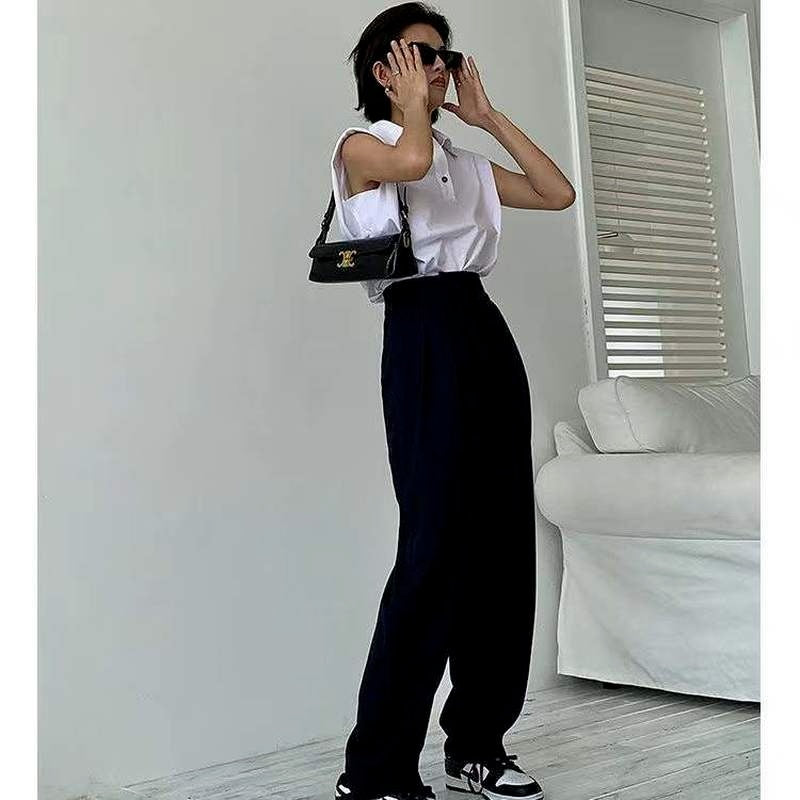 Khaki Wide Leg Women's Pantsuit Baggy Classic Pants Vintage Palazzo Office Elegant Casual Trouser Female Work High Waist Pants
