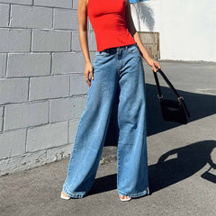 Lizakosht Y2K Baggy Jeans Straight Wide Leg Cargo Denim Pants Womens High Waisted Trousers with Pockets Grunge Streetwear