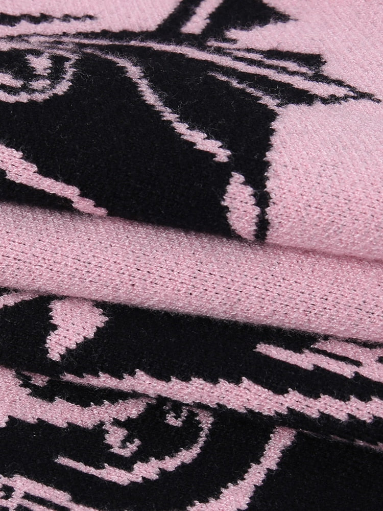 Gothic Y2K Bat Graphics Pink Sweaters Fairy Grunge Mall Winter Aesthetic Pink Black Pullover Harajuku Long Sleeve Knitting Tops