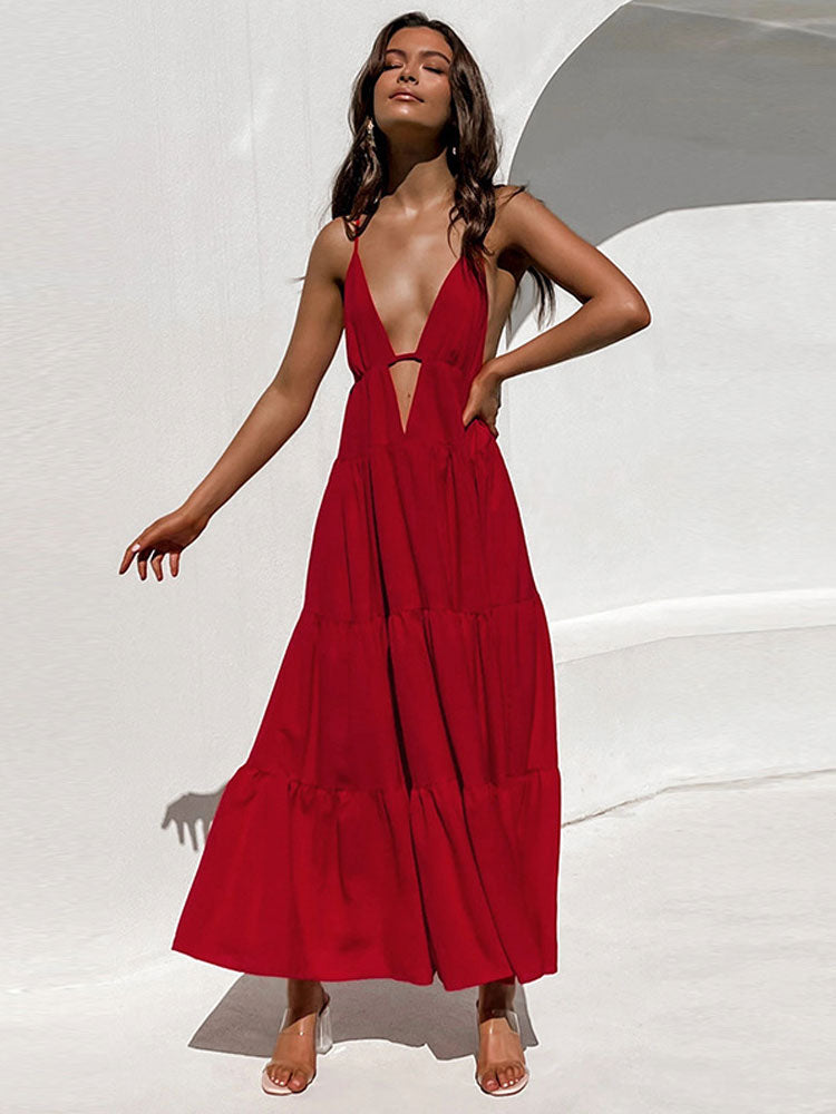 Sexy Spaghetti Strap V-Neck Sleeveless Backless Maxi Dress Summer Women Club Party Evening Dresses Vestidos Beach Cover Up A1322