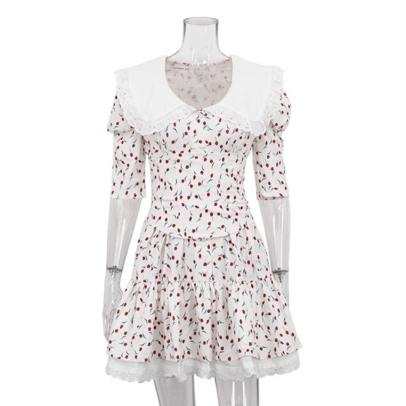 Lizakosht Summer Elegant Corset Party Dress for Women Y2K INS Sexy Short Puff Sleeve V Neck Lace Pleated Party Princess Dress