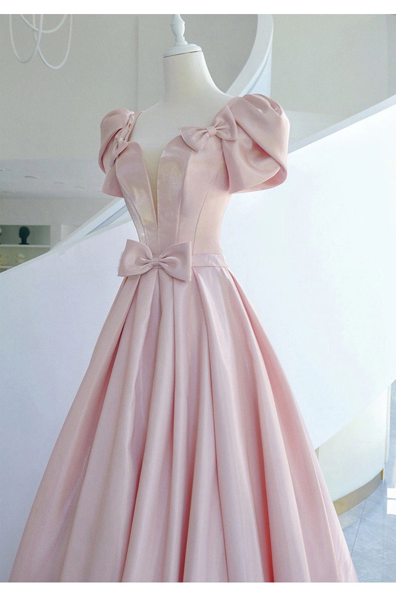Pink Satin Prom Dresses 2022 Luxury Elegant Square Neck A-Line Floor-Length Backless Long Women Evening Dresses With Train
