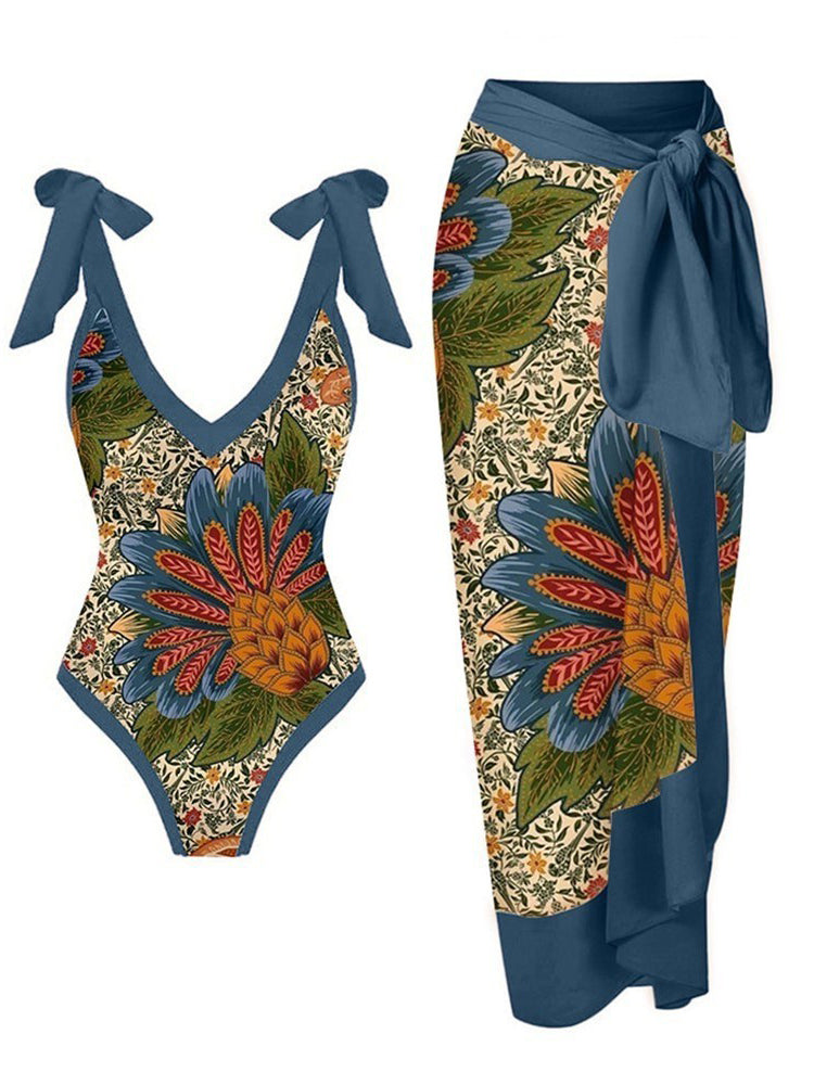 Lizakosht Printed Lace Up Chic One Piece Swimsuit Women's Bandage Swimsuit Thong Underwear Bra Summer Swiming Suit Luxury  Bourkini