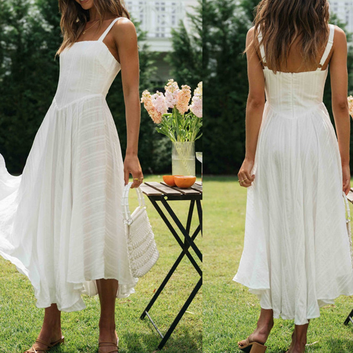 Lizakosht Zipper White Splicing Cotton Sundress Summer Women Sleeveless Beach Style Elegant Holiday Corset Dress Vestidos 2023