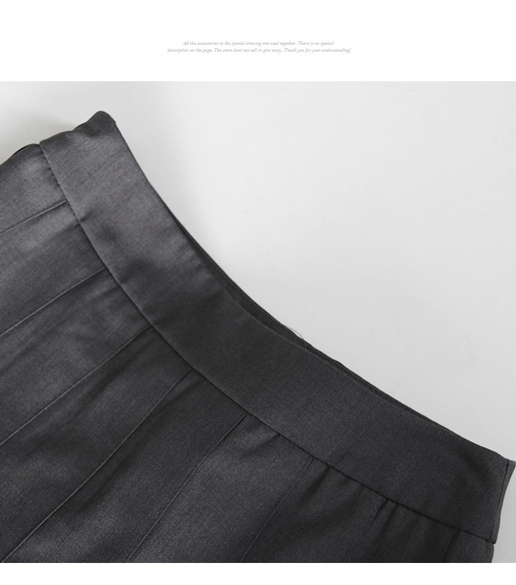 Lizakosht Women's Skirts  New Grey Lace Stitching Pleated High Waist A-Line Midi Skirts Commuter Free Shipping