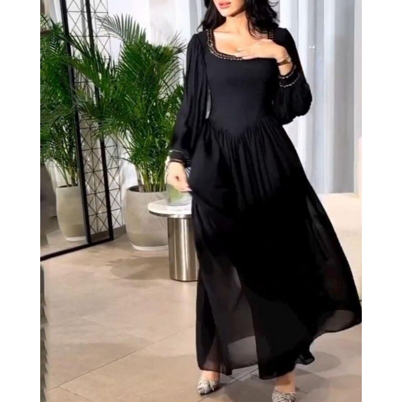 Lizakosht Summer Autumn Elegant Corset Party Dress for Women Muslim Islamic Loose Long Sleeve Evening Graduation Long Maxi Dress