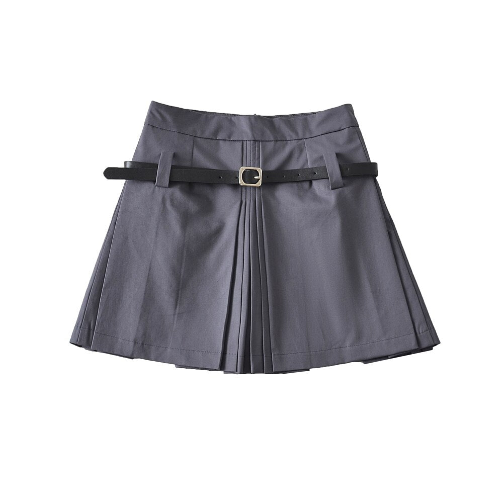 Lizakosht Vintage Summer Front Side Ruched Dropped Pleated Mini Skirt Preppy Style High Waist A-Lined Short Skirts Back Zipper