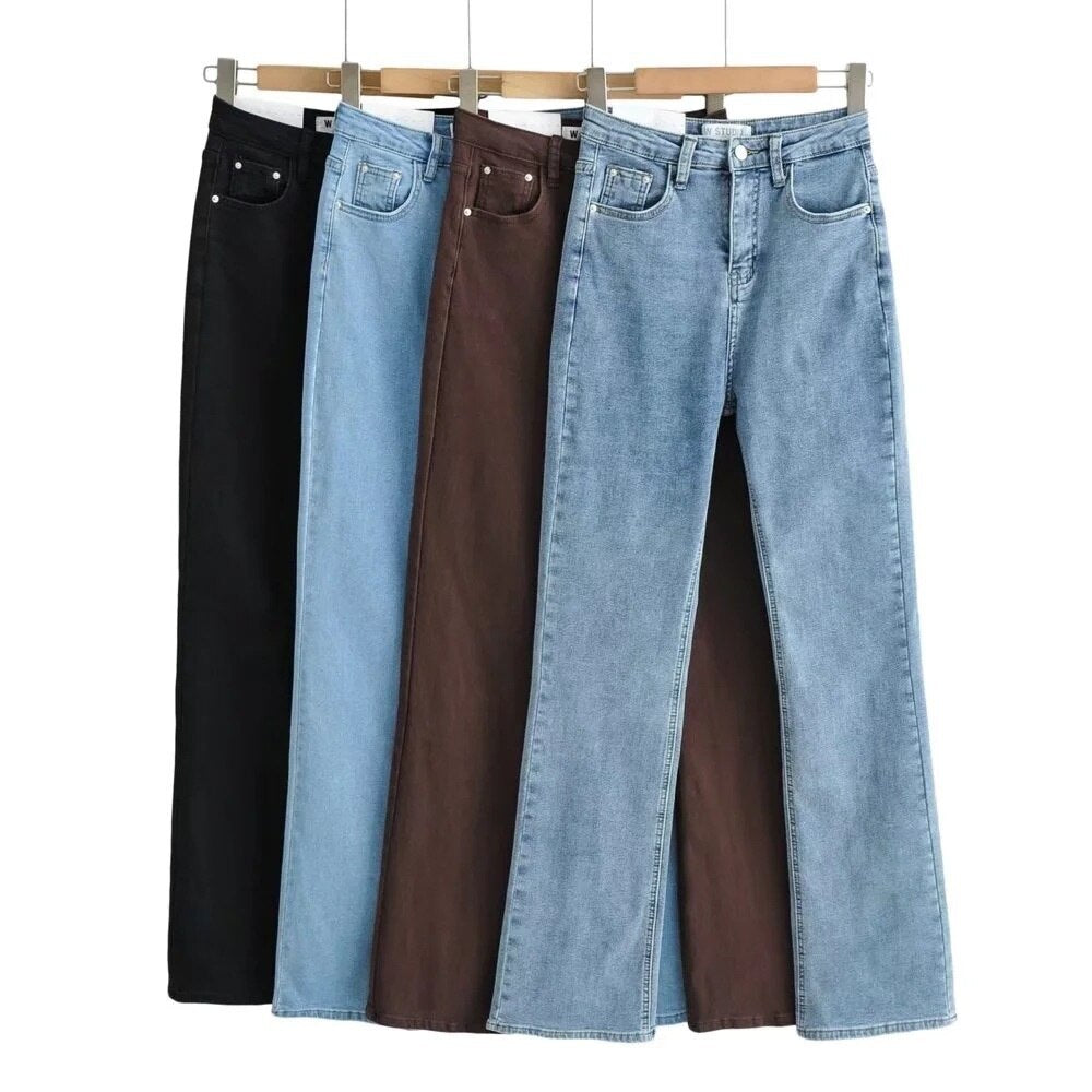 Lizakosht Wide leg plush jeans for in new fashion straight tube waist slimming  mopping  micro flare pants for women bell bottoms