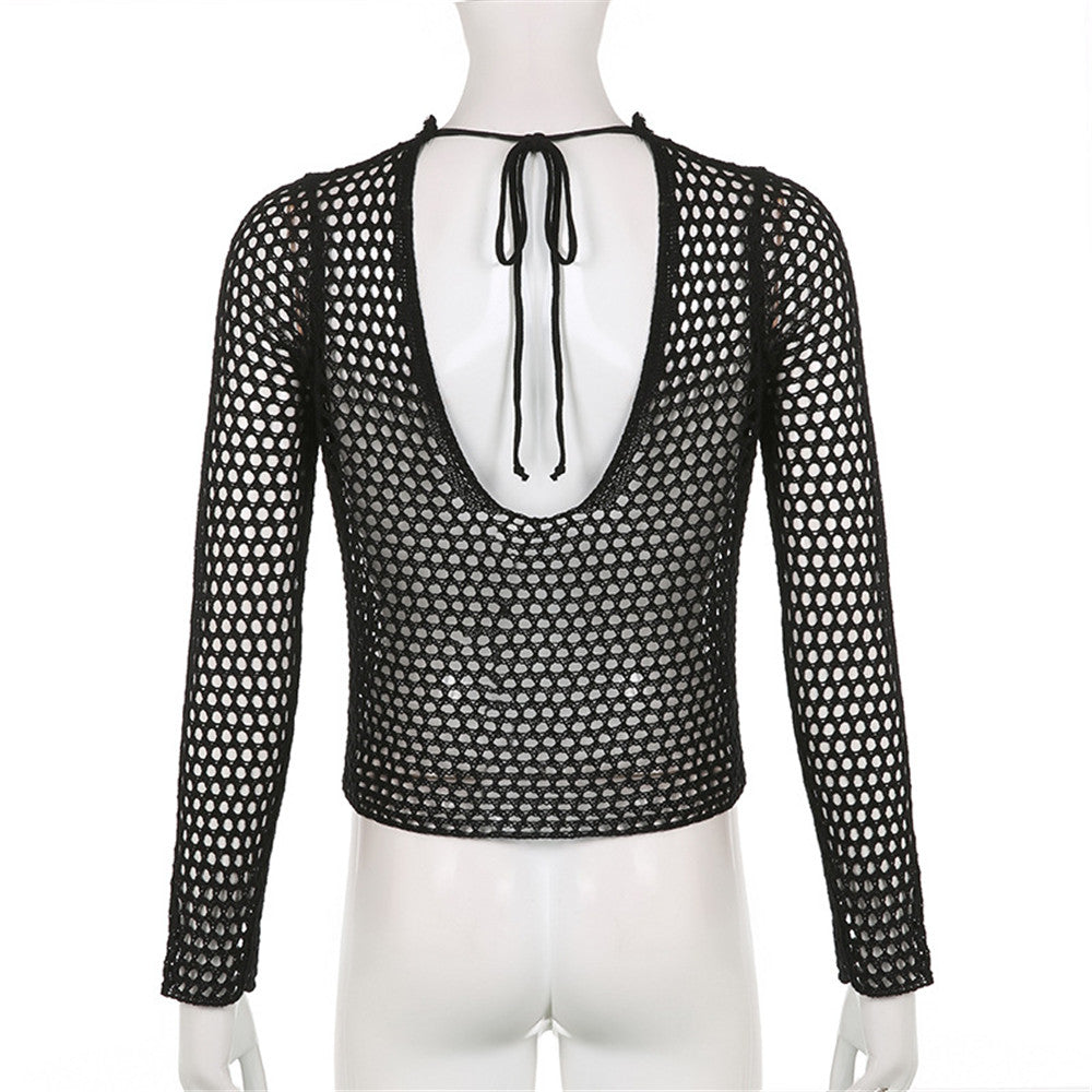 Lizakosht  Hollow Out Women Knitted T Shirts Y2K Crop Top Summer Beach Cover Up Fashion Casual Crppped Tops Tees Woman Clothes 2022