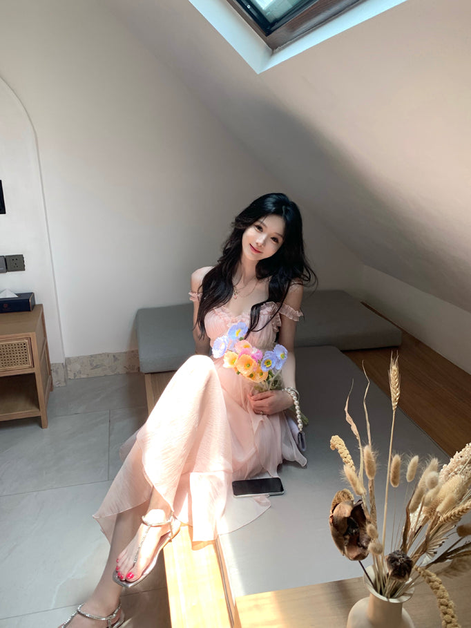 Party Pink Strap Dress Evening Women Casual Boho Beach Style Midi Dress Office Lady Korean Clothing 2022 Summer Chic Elegant