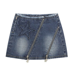 Lizakosht Women's Summer Mini Denim Skirt Y2k Clothes Bodycon Jupe Star Zipper Front Vintage Woman Skirts Faldas De Mujer Streetwear