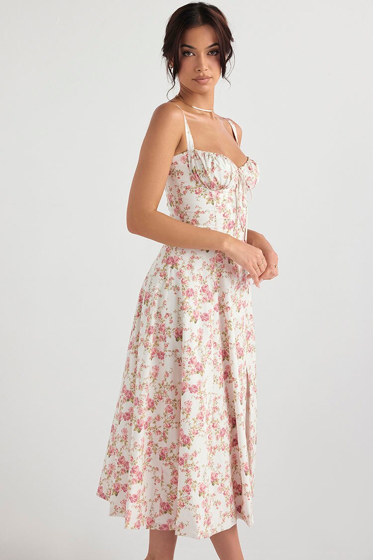 Lizakosht Summer Women'S Dress One Word Neck Suspender Strap Off Shoulder Sleeveless Dress Sexy Open Back Slit Floral Dresses