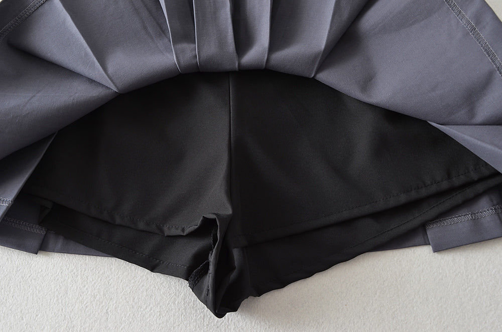 Lizakosht Vintage Summer Front Side Ruched Dropped Pleated Mini Skirt Preppy Style High Waist A-Lined Short Skirts Back Zipper