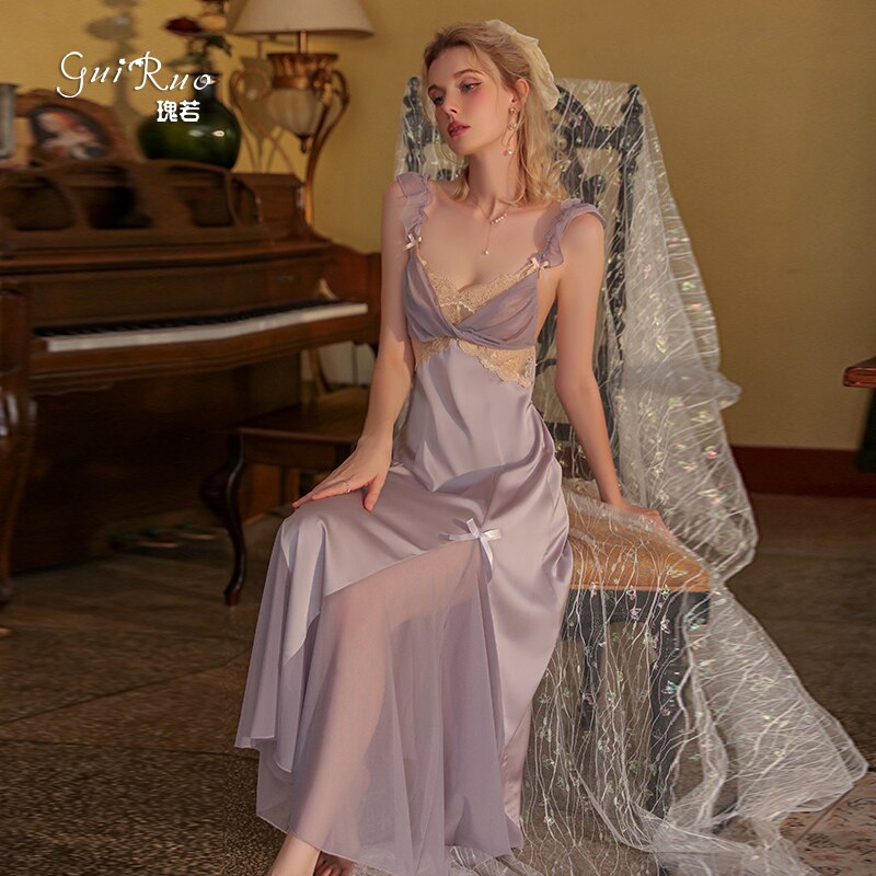 Lizakosht 2023 New Female Nightgown Long Pyjamas Women Sexy Sleepwear Summer Sleveless Sleepshirt Satin Lingerie Silk Home Dress