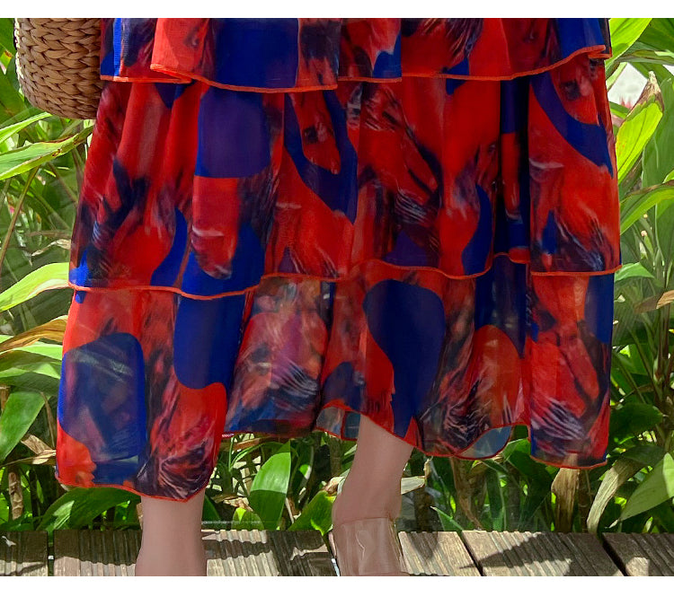 Lizakosht  Summer Backless Beach Long Maxi Dress Vintage Cascading Ruffles Deep V Neck Sexy Floral Print Party Dress Sleeveless Design F242