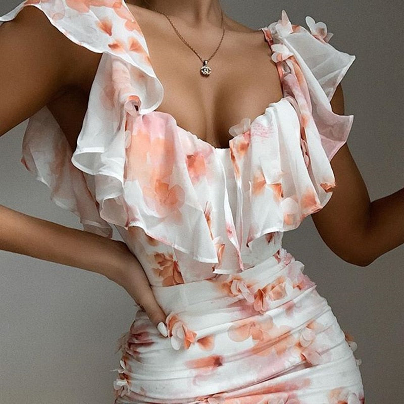 High Quality Summer Bodycon Dress Women Ruffle Dress 2022 New Arrivals Off The Shoulder Sexy Party Dress Clubwear