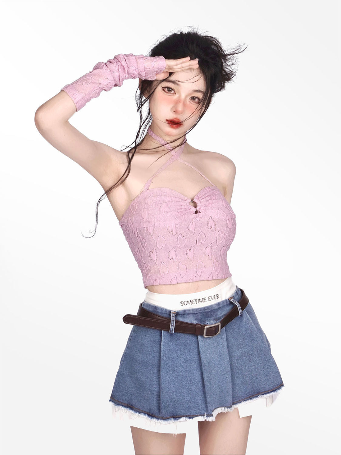 HOUZHOU Sexy Korean Denim Micro Skirt Women Summer Y2K High Waist Irregular Patchwork Fake Two-piece Belt Mini Skirt Streetwear