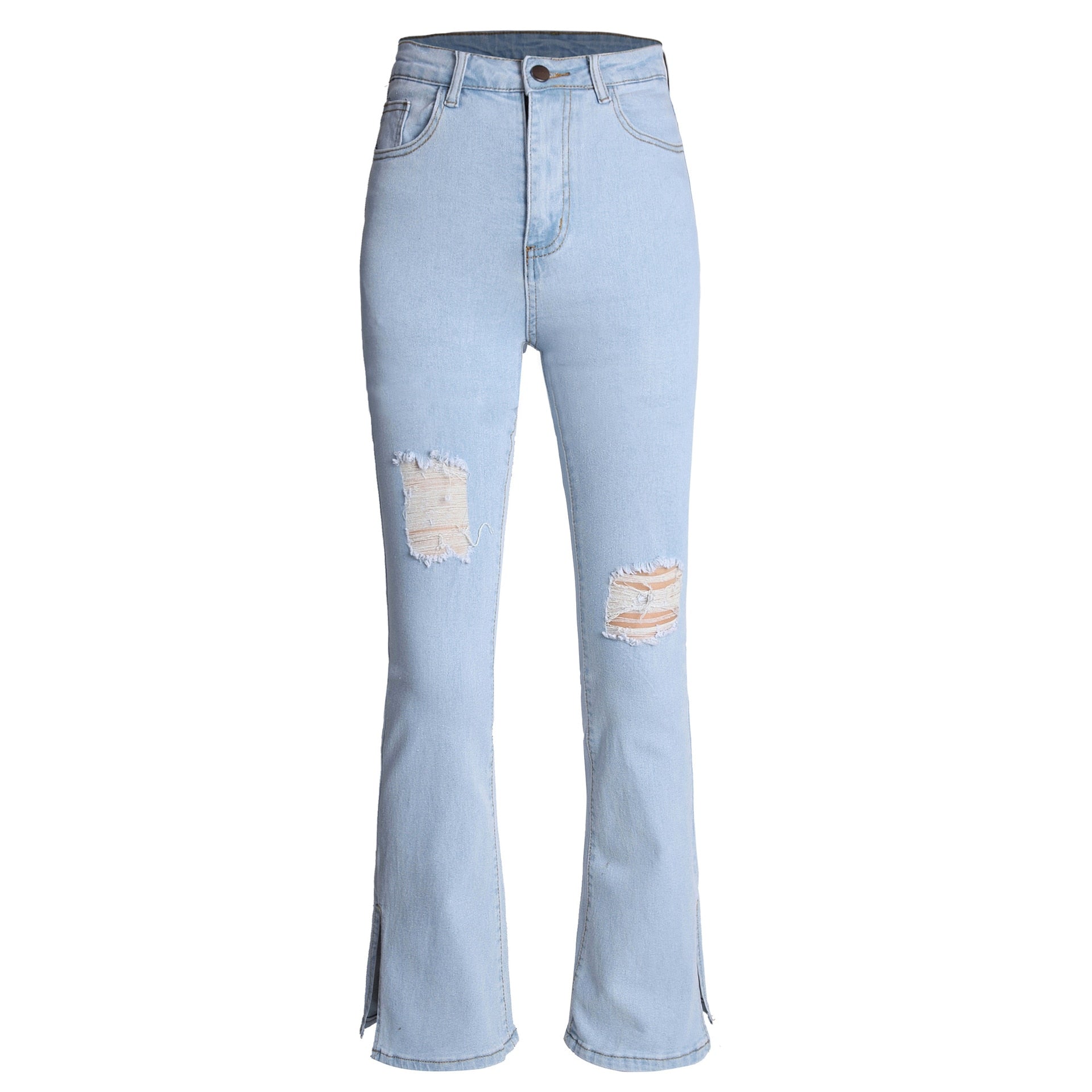 Lizakosht Sexy Ripped Jeans For Women Clothing Slid Split Flare Woman Pants Denim Full Length Middle Waist Y2k Streetwear Fashion Clothes