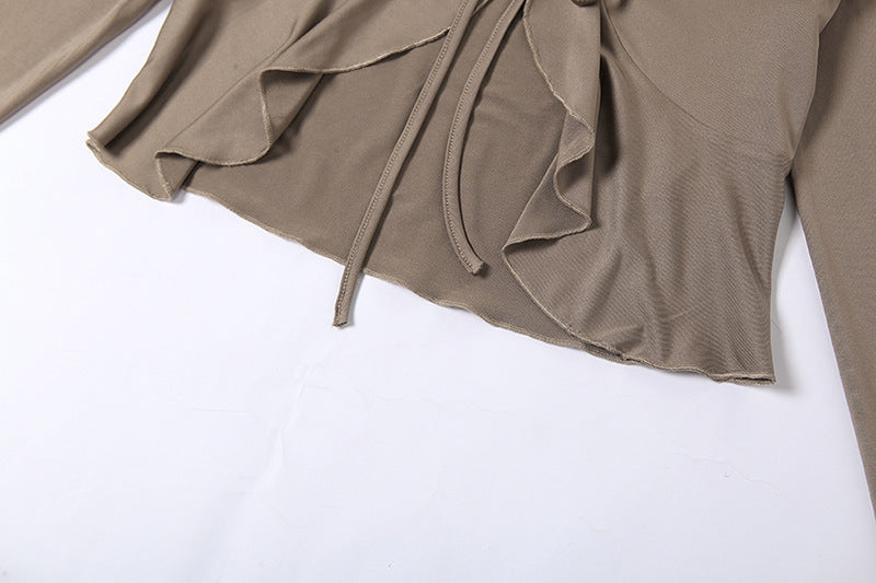 Lapel Tank Top Ruffles Tie Crop Top and Women's Pleated Mini Skirt Matching Set Women Skinny Cutout Sexy Two Piece Set for Women