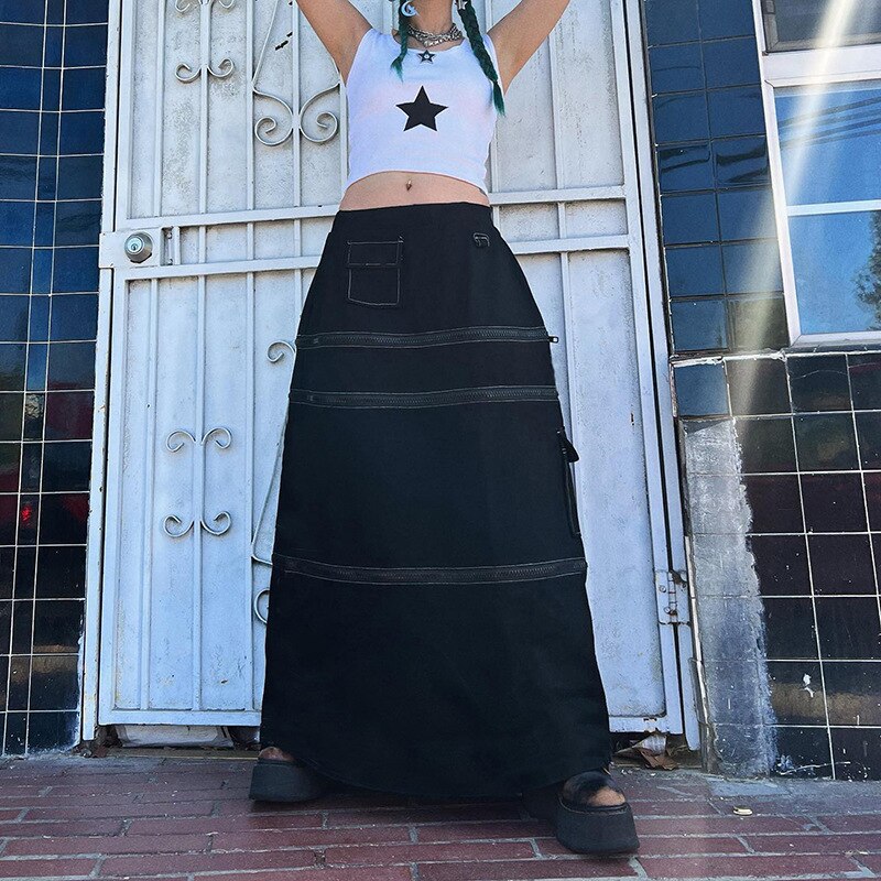 Lizakosht Zipper Detachable Multi-wear Personalized Tooling Skirt Street Trend Skirt Characteristic Skirt High Waist Vintage Skirt