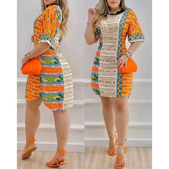 Spring Summer New Irregular Dress Fruit Printed Short Skirt Women's Clothing Mini Dress Half Sleeve High Waist