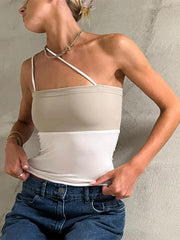 Lizakosht  Women Fashion Backless Slim Tank Top Sexy Off Shoulder Solid Splicing Pullover Tops Summer Elegant Harajuku Mini Top Streetwears
