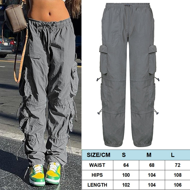 Lizakosht  Vintage Cargo Pants Baggy Jeans Women Casual High Waist Streetwear Pockets Straight Wide Leg Trousers Denim Overalls